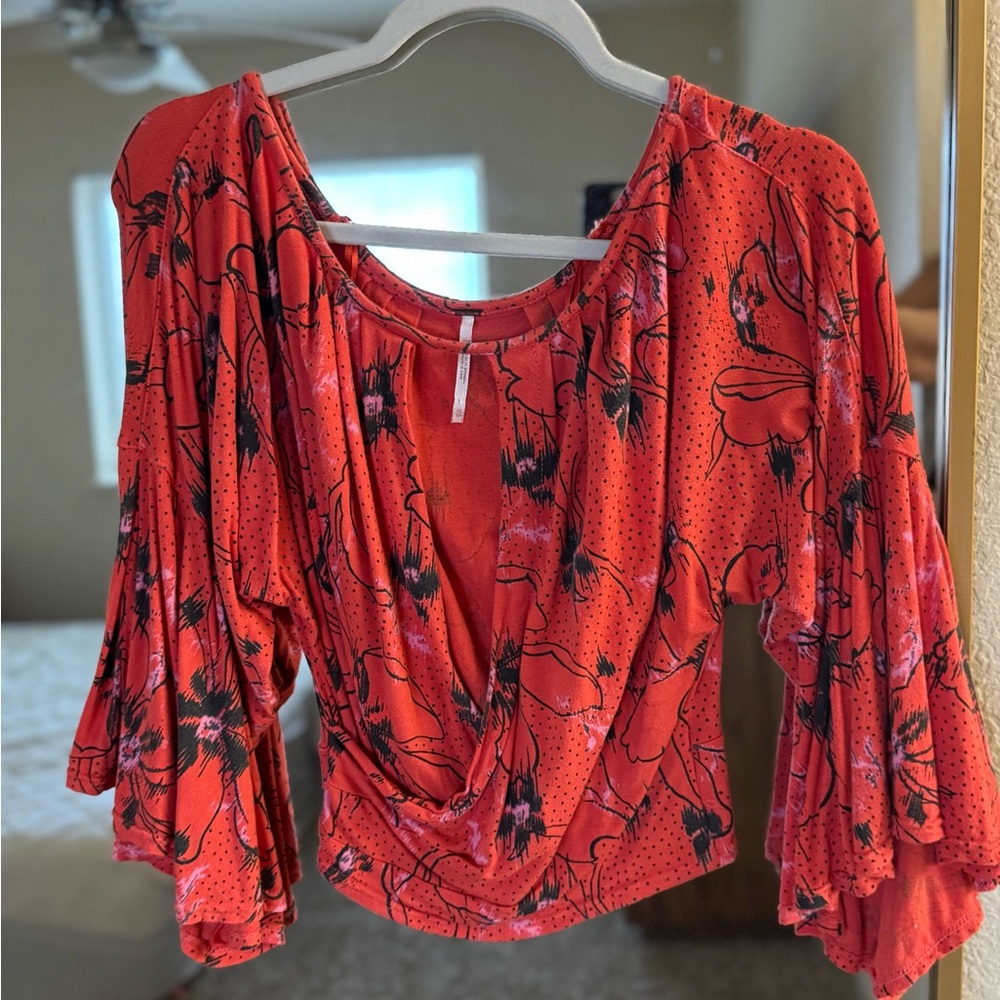 Free People Red Floral Blouse